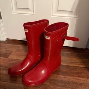 Hunter Red Winter and Rain Boots with Glossy Finish and Mid-Calf Height